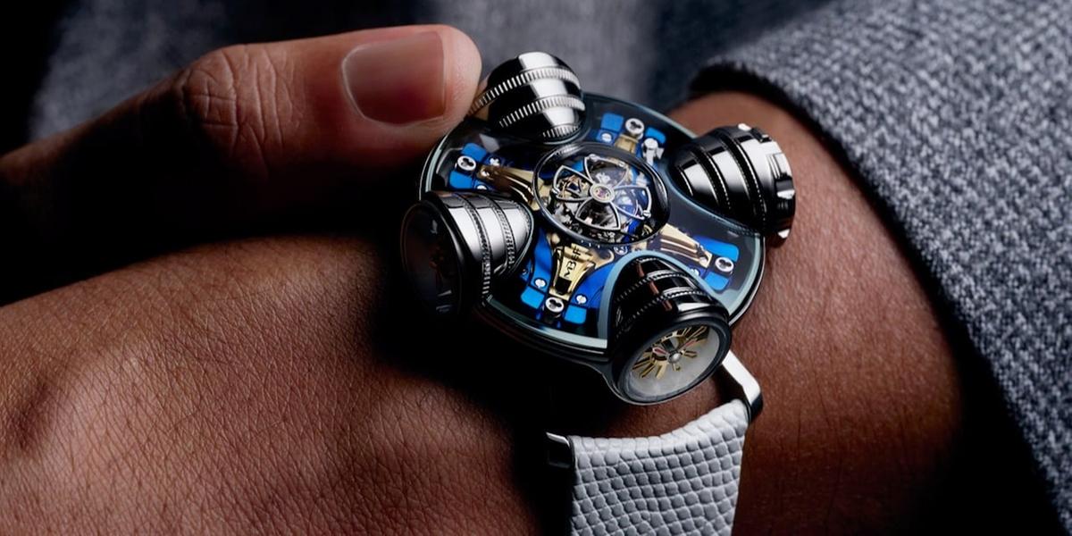 Image 2: high_res_MBandF_HM11_Art_Deco_Blue_Wrist_Shot_1_Hres (1)